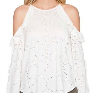 Eyelet cold shoulder shirt
